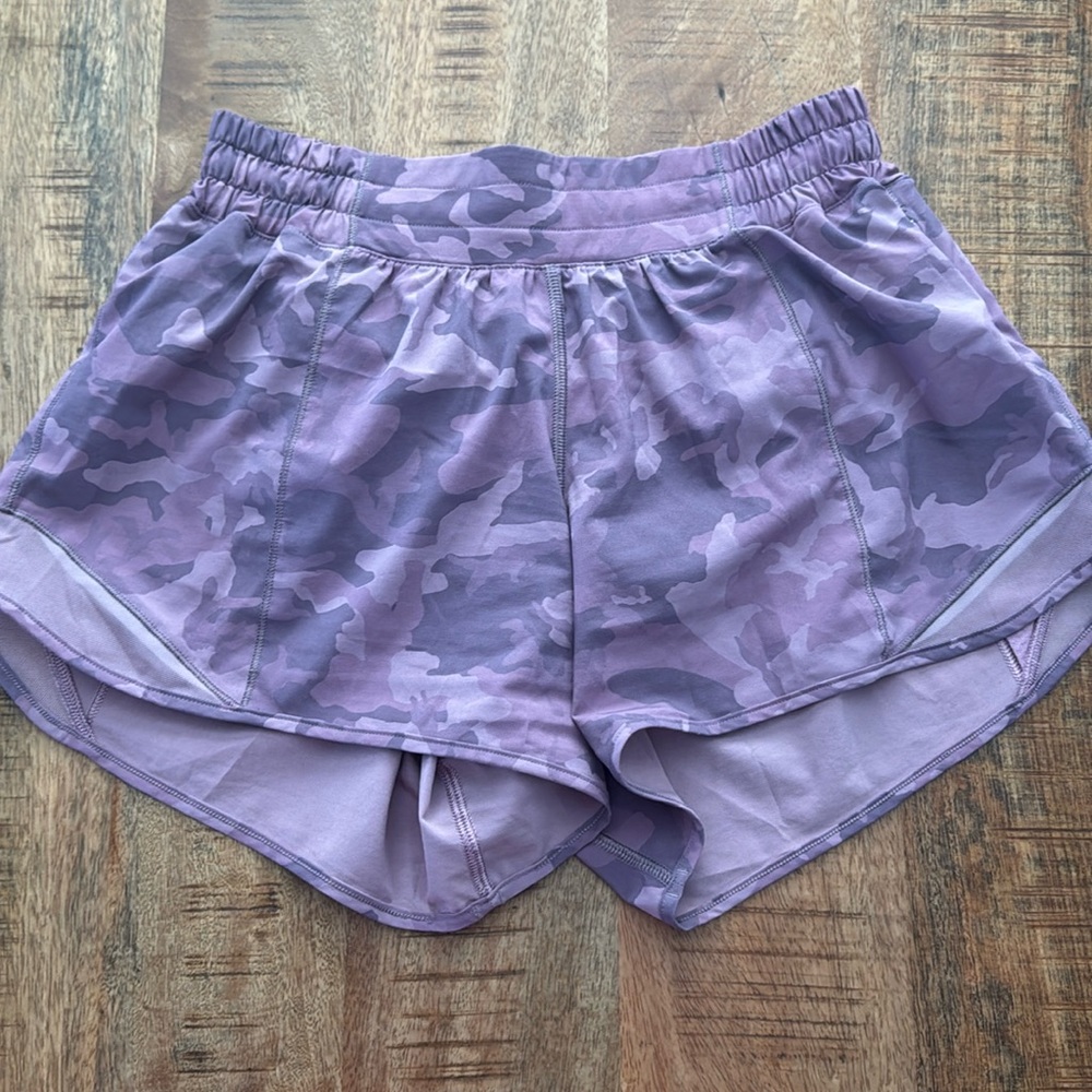 Lululemon pink camo shorts. Size 6, 4 inch inseam